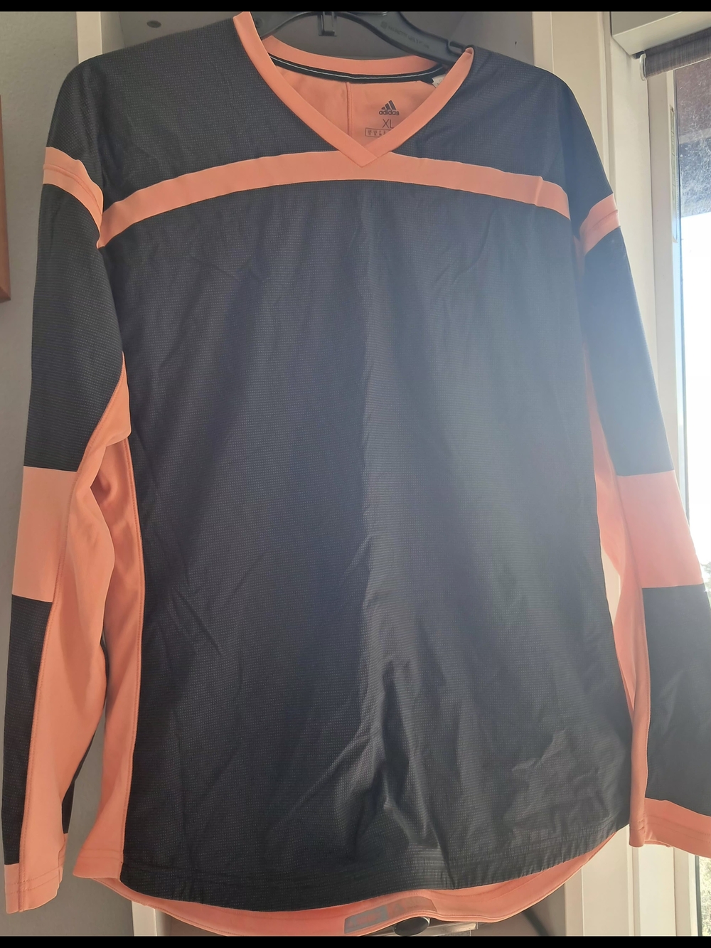 Adidas Black and Peach Long Sleeve Athletic Top